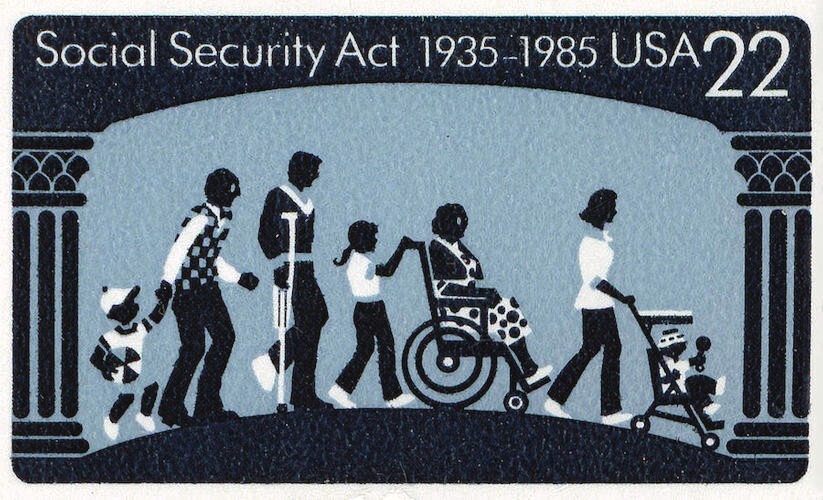4 1935-1985 SOCIAL SECURITY ACT STAMPS: Unemployment Insurance, Law, Legislation