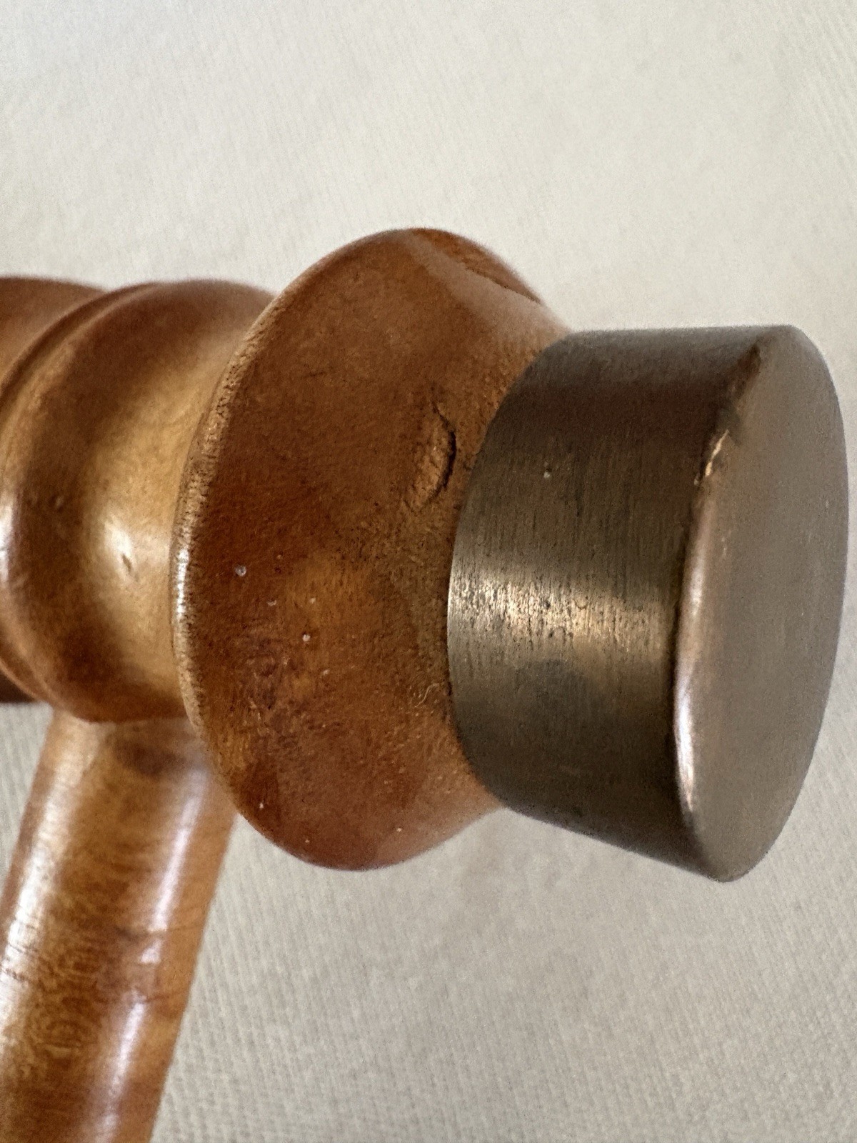 Antique Treen Turned Wood Gavel Metal Ends 1920s Black Walnut (?) 7.6 Ounces