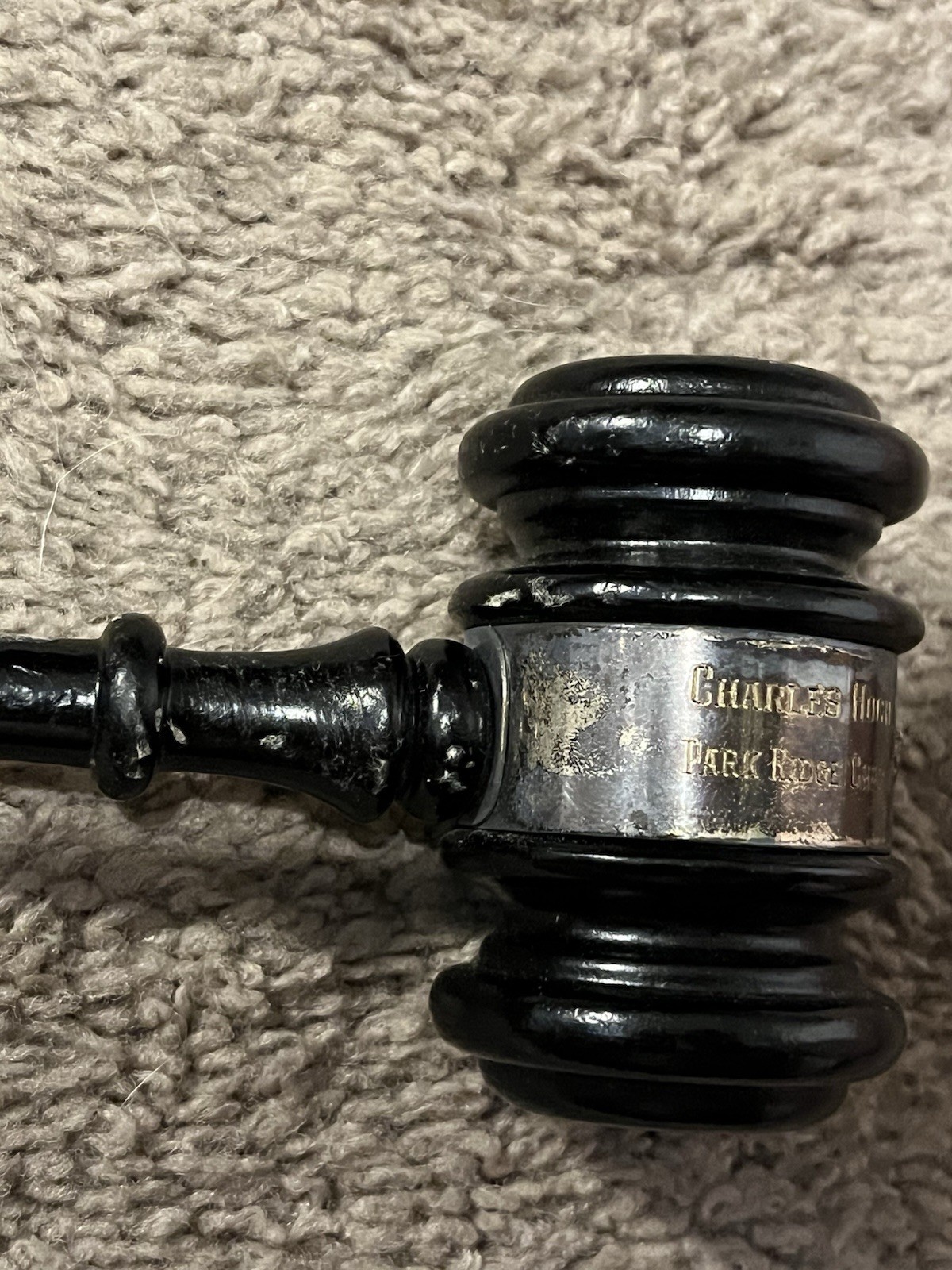 Vintage Wooden Judge Gavel w/ Engraved Metal Band & Box Court Legal Decor