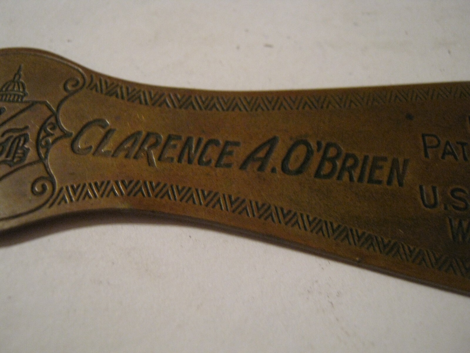 Bronze Letter Opener Clarence O’Brien, Patent Attorney Author, Active 1924-1943