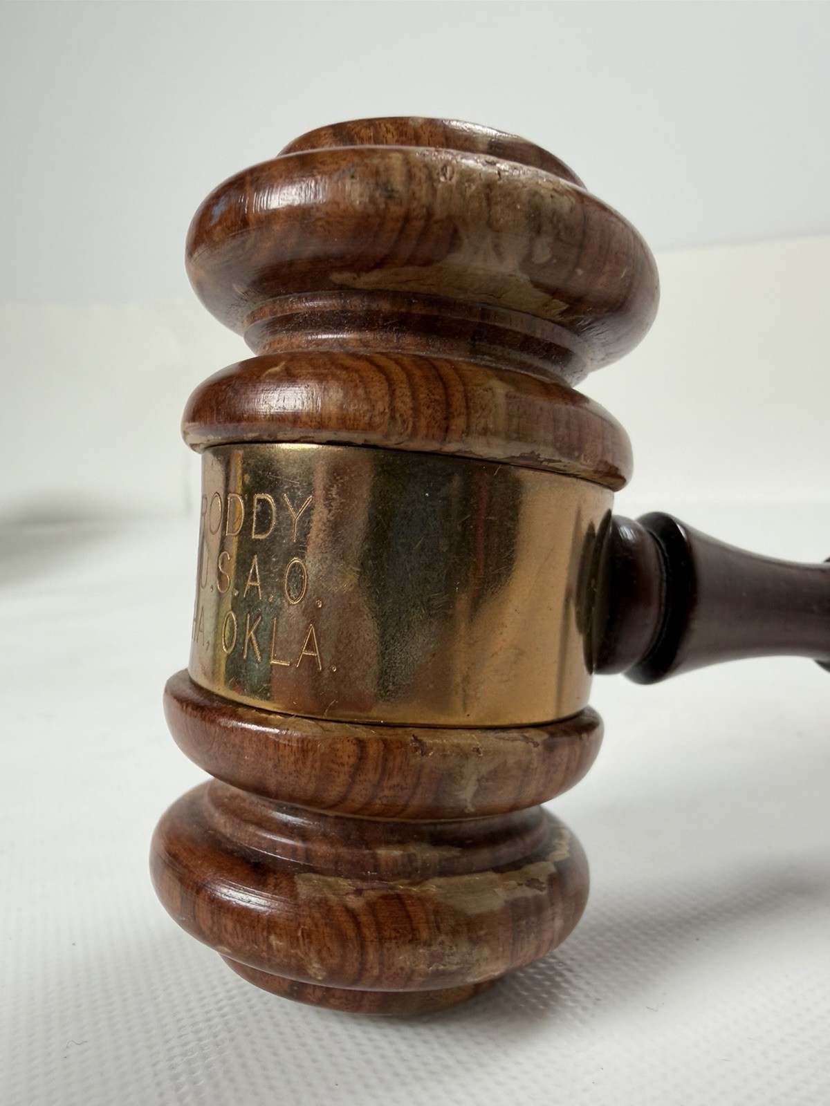 Vintage Judge Gavel Wood Brass Engraved Mary Roddy Chickasha Oklahoma USAO 10in