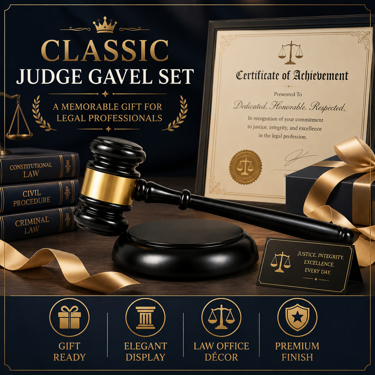 Classic Judge Gavel Set 1 Gavel 1 Base Black Gold Law Office Desktop Decor Gifts