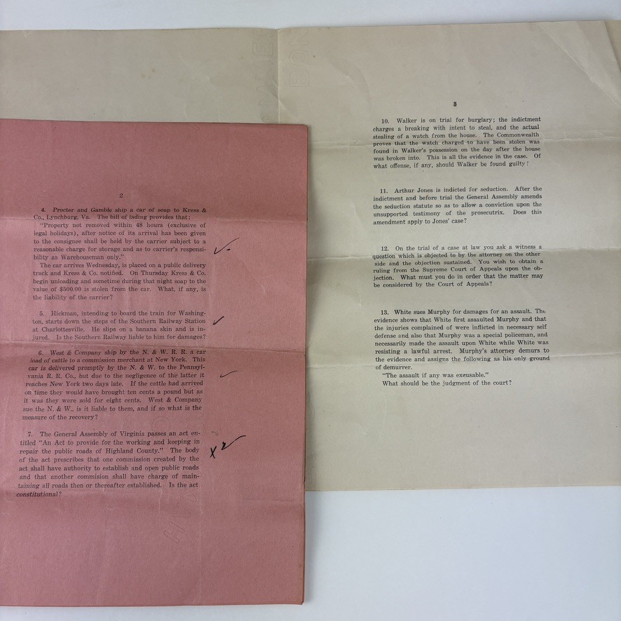 1921 Virginia Bar Exam Questions Newspaper Clipping Legal Ephemera