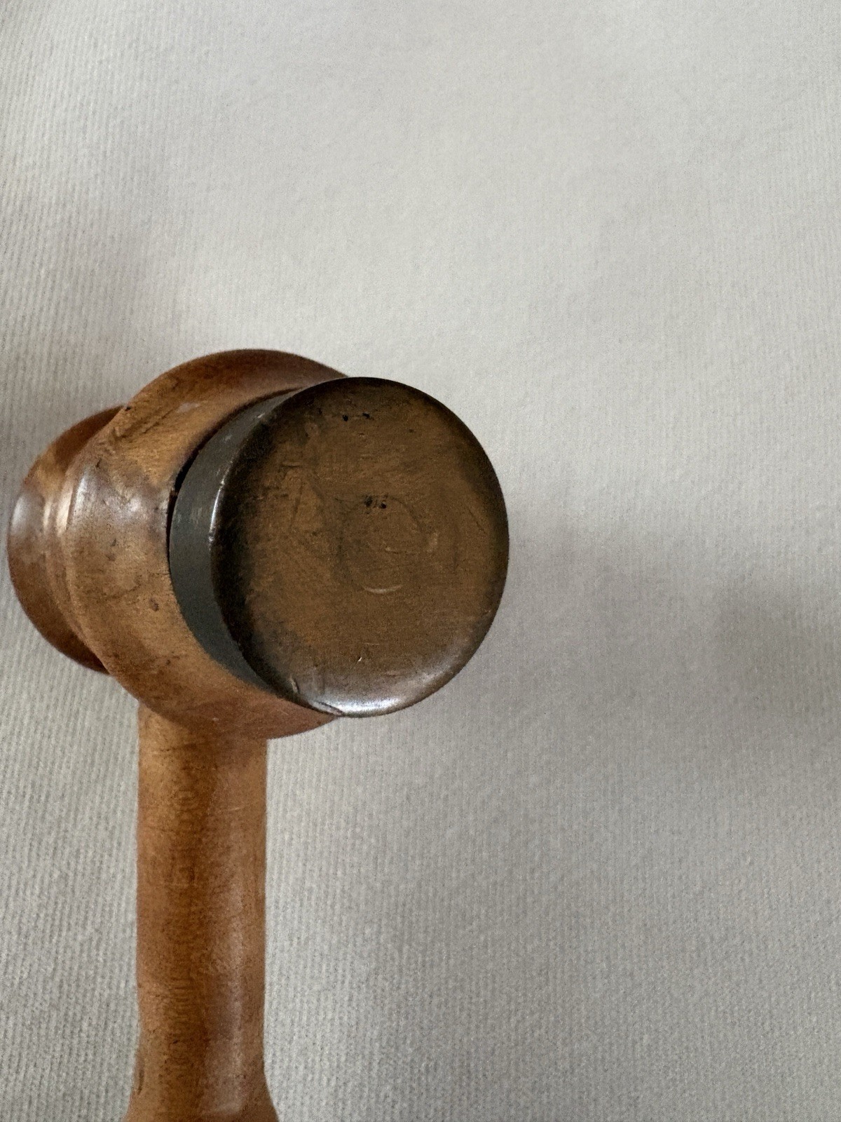 Antique Treen Turned Wood Gavel Metal Ends 1920s Black Walnut (?) 7.6 Ounces
