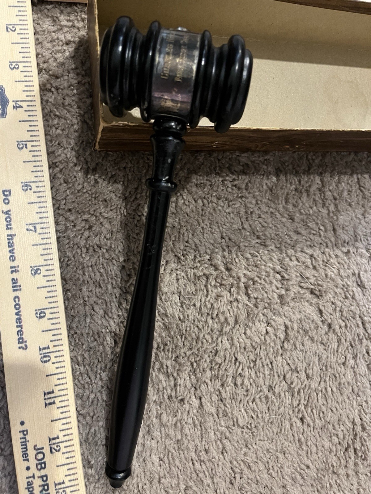 Vintage Wooden Judge Gavel w/ Engraved Metal Band & Box Court Legal Decor