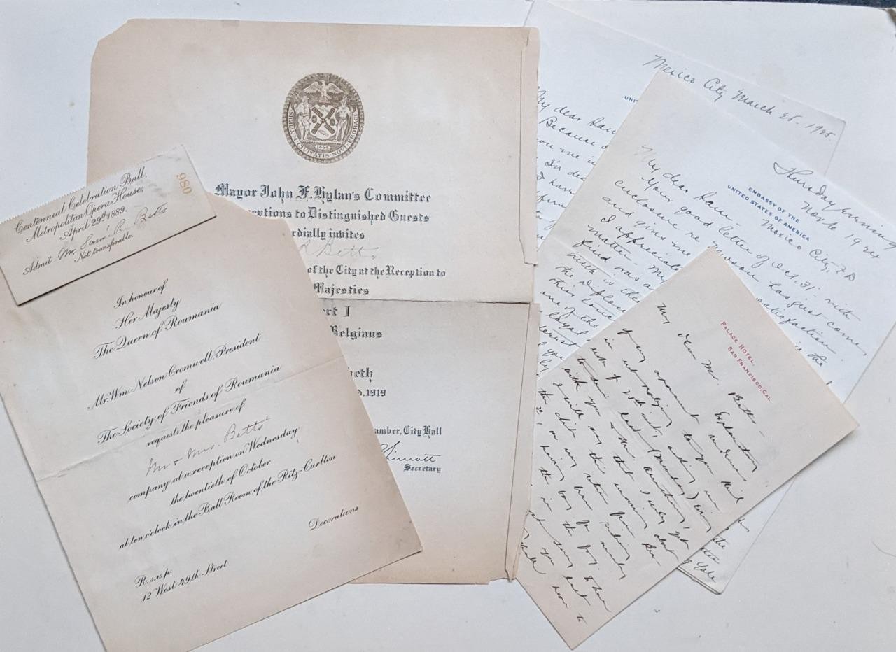 c1898-1925 SAMUEL R BETTS, JAMES R SHEFFIELD, EPHEMERA LOT w LETTERS & INVITES