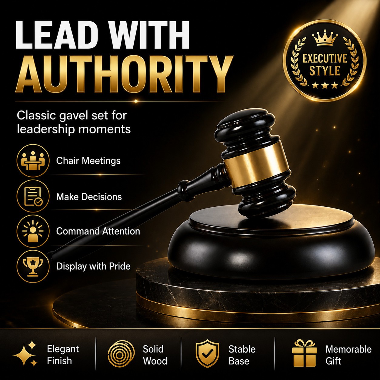 Elegant Wooden Gavel with Sound Block, Auction Meeting Ceremony Display Gift