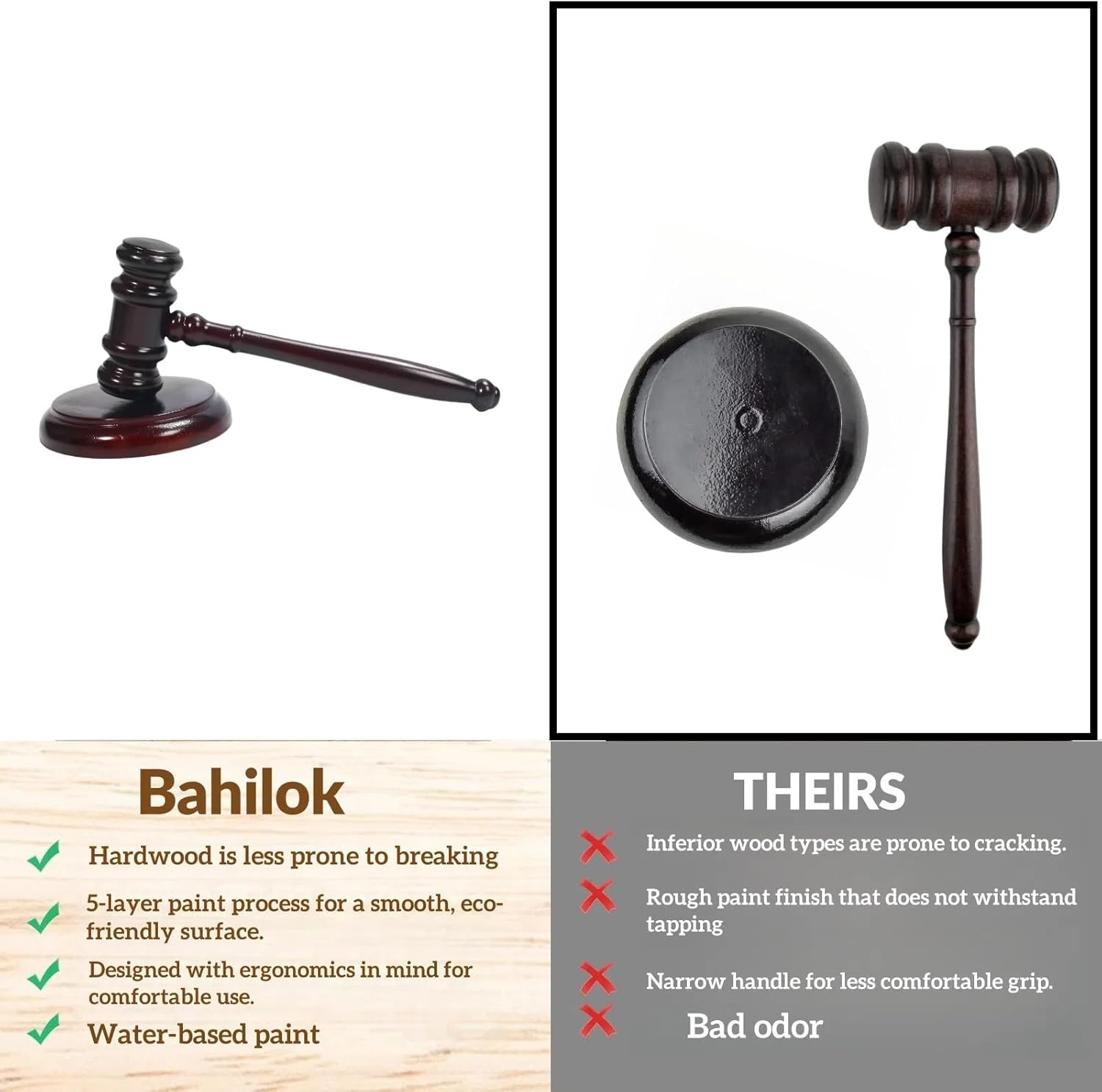 Wooden Gavel and Sound Block Set, Loud Clear Strike Judge Gavel for Meetings, Au