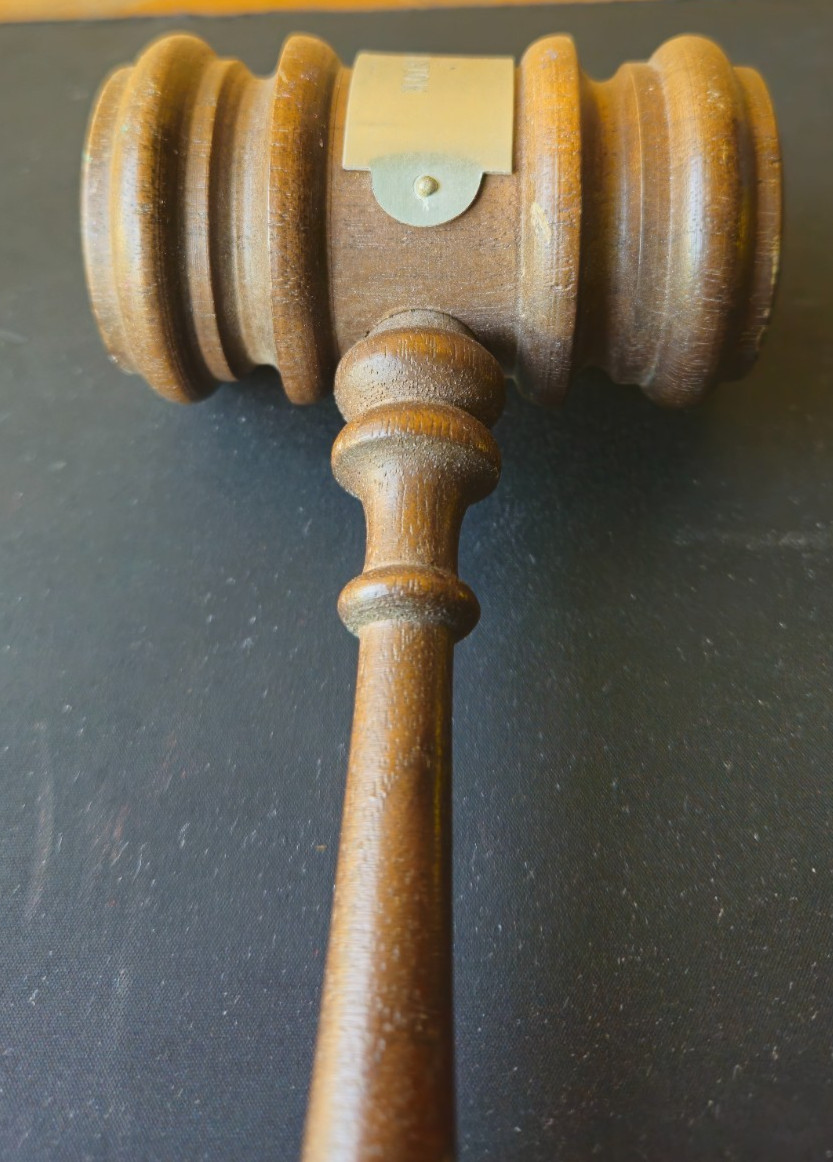 ORNATE WOOD GAVEL. 1966-1967. PRESENTATION PIECE. SOUVENIR