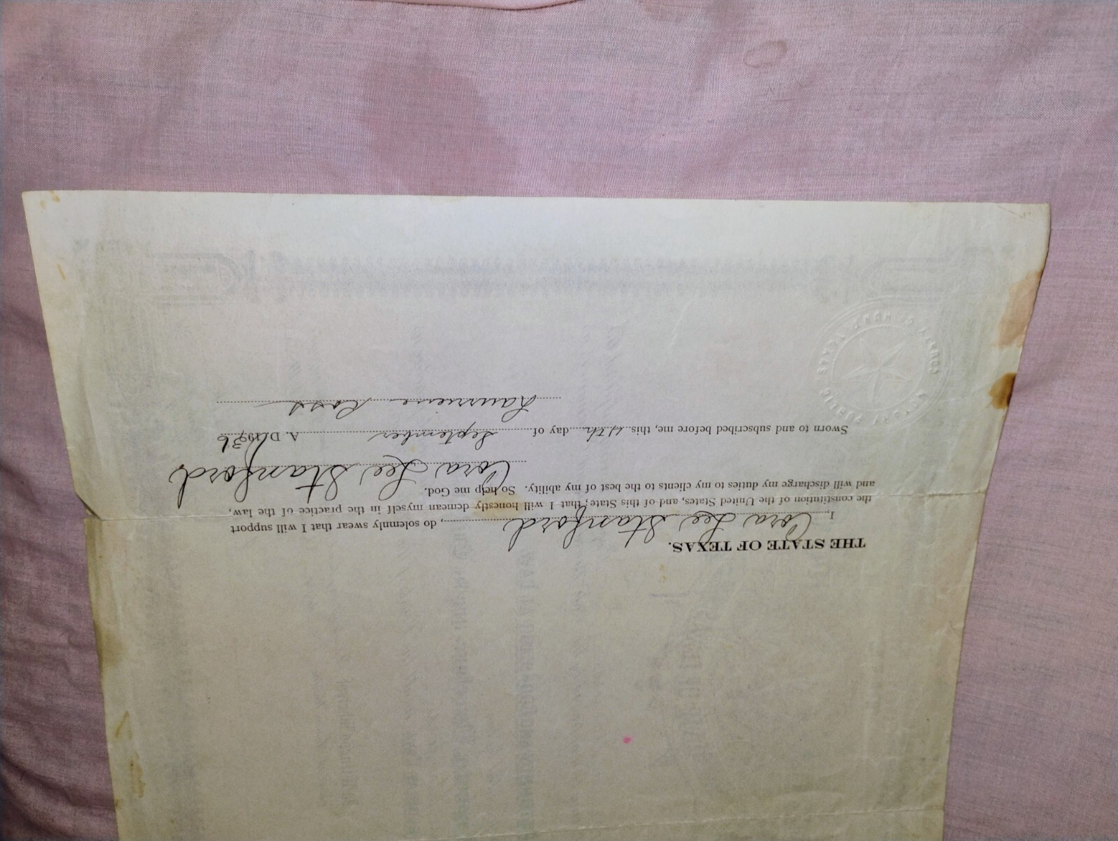 Original 1936 Supreme Court Of Texas State Bar Certificate w SEAL w Signatures
