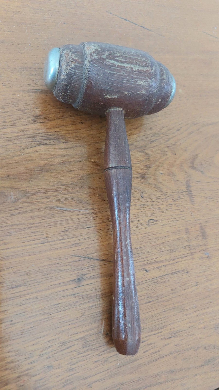 Antique Wooden Gavel Aluminum End Court Judge Auctioneer Vintage Patina