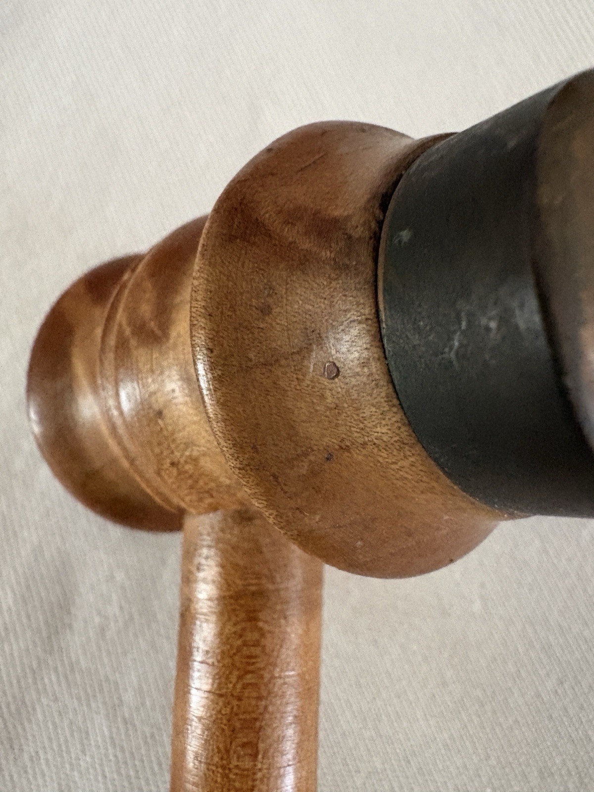 Antique Treen Turned Wood Gavel Metal Ends 1920s Black Walnut (?) 7.6 Ounces