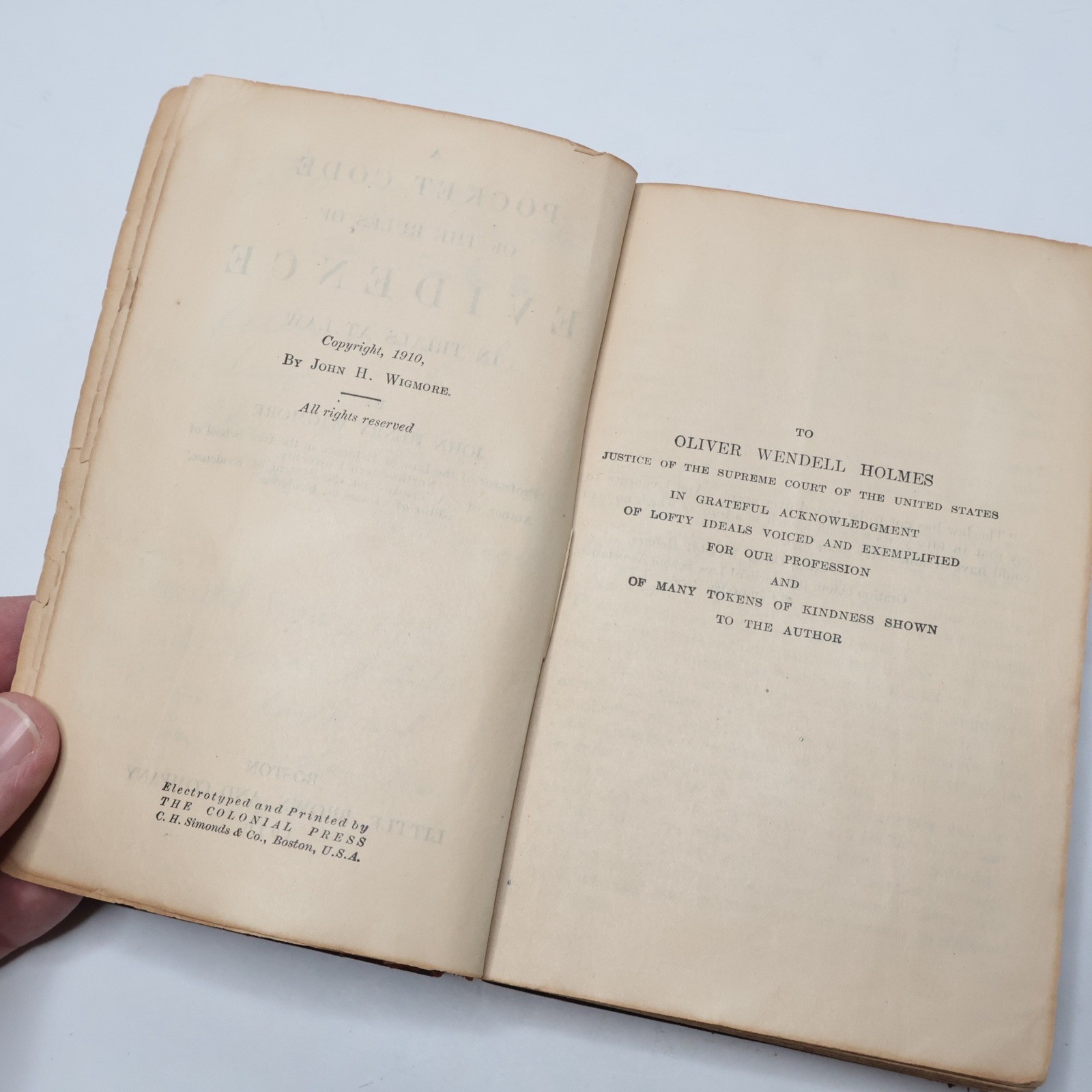 Wigmores Pocket Code of Evidence Law 1st Ed 1910 Antique Book w Inscriptions SEE