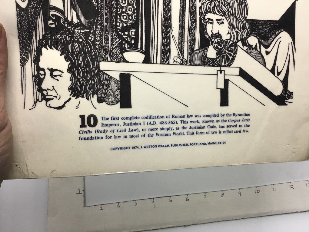 Original 1974 ORIGINS OF LAW Poster – ROME – JUSTINIAN I – J Weston Walch