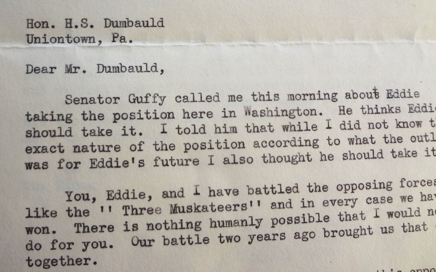 Historic Find~ 1936 CONGRESS HOUSE of REPRESENTATIVES LETTER to EDWARD DUMBAULD