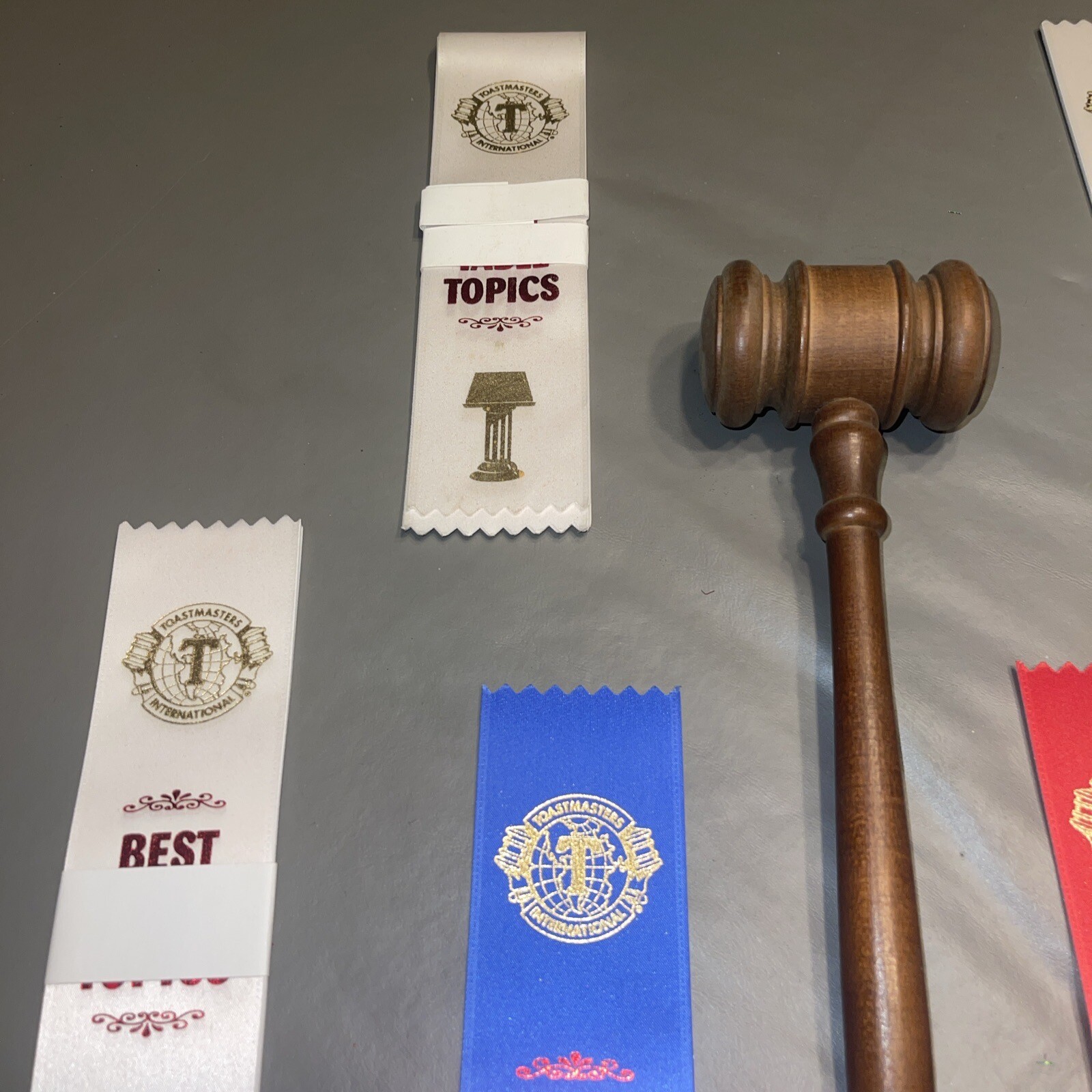 Vintage Wooden Gavel Judge/ Auction. Toast Masters International Ribbons