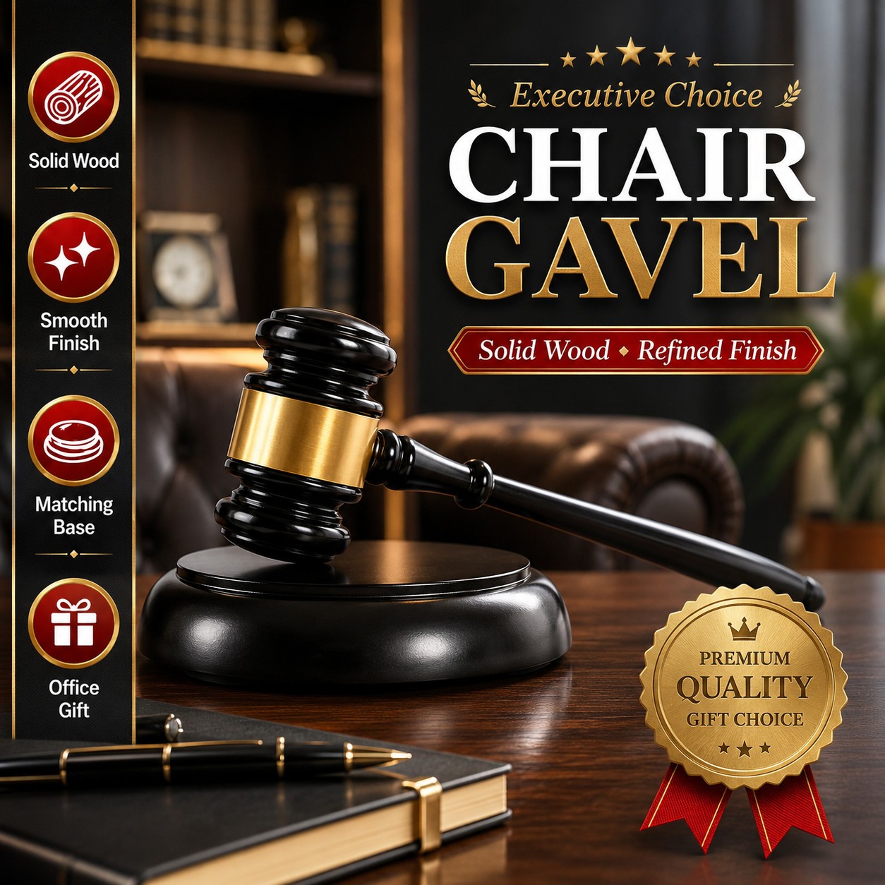 Wooden Gavel and Block Set Sound Block for Lawyer Judge Meeting Gift Office Desk