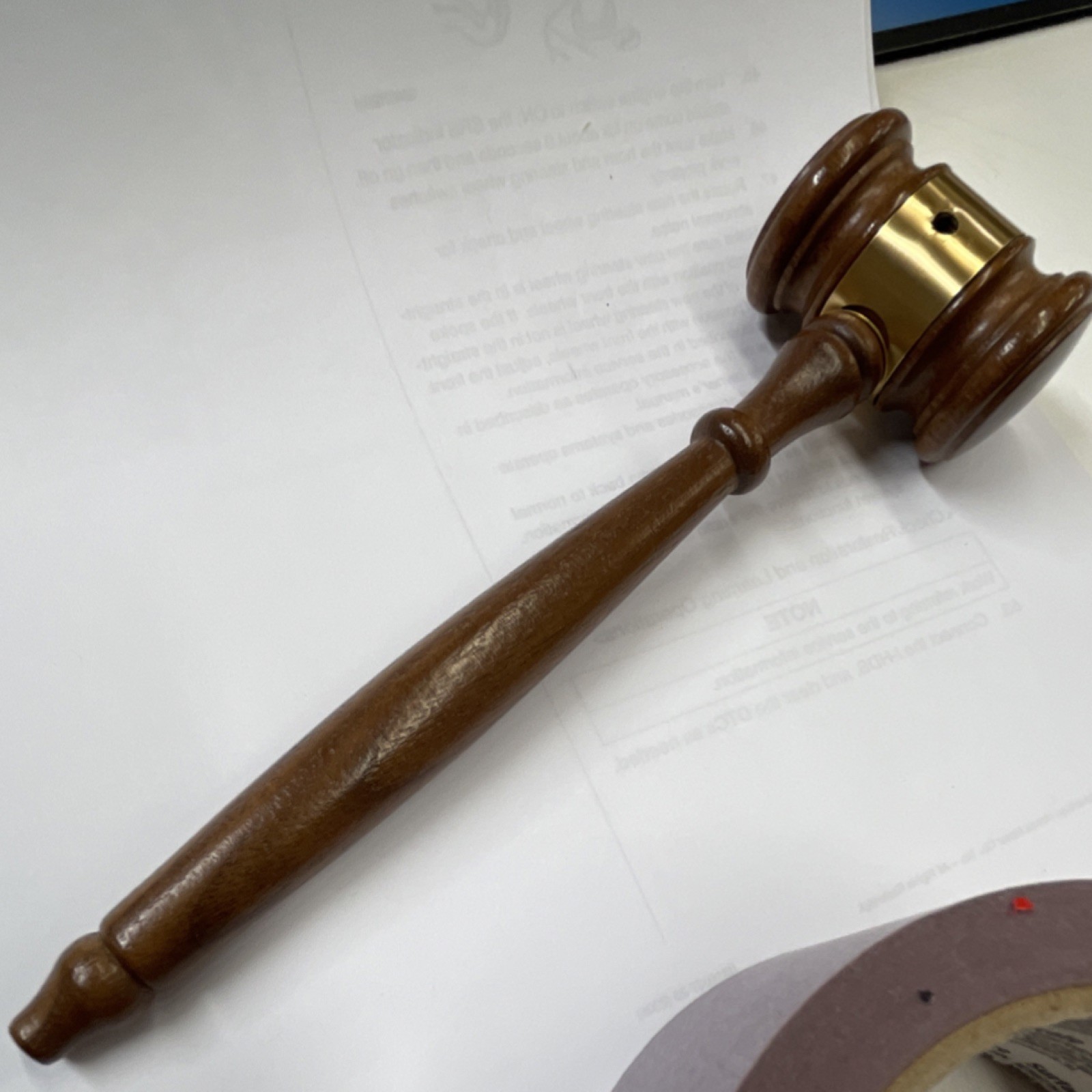 Wooden Judge’s Gavel with Brass Band 8 Inch Length Lawyers Legal Theme Courtroom
