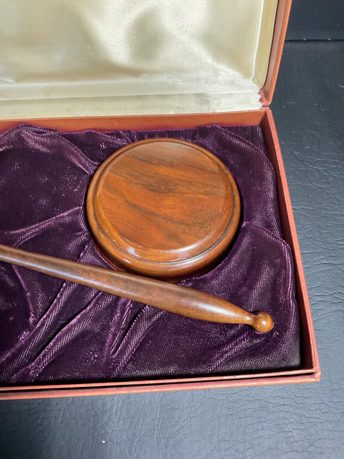 Vintage Long Life Presentation Gavel Set Walnut Wood Base