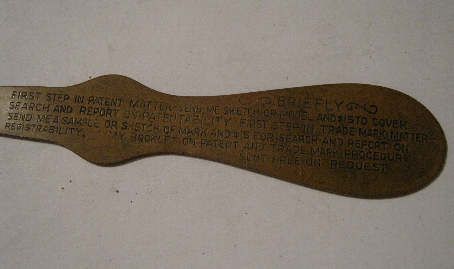Bronze Letter Opener Clarence O’Brien, Patent Attorney Author, Active 1924-1943