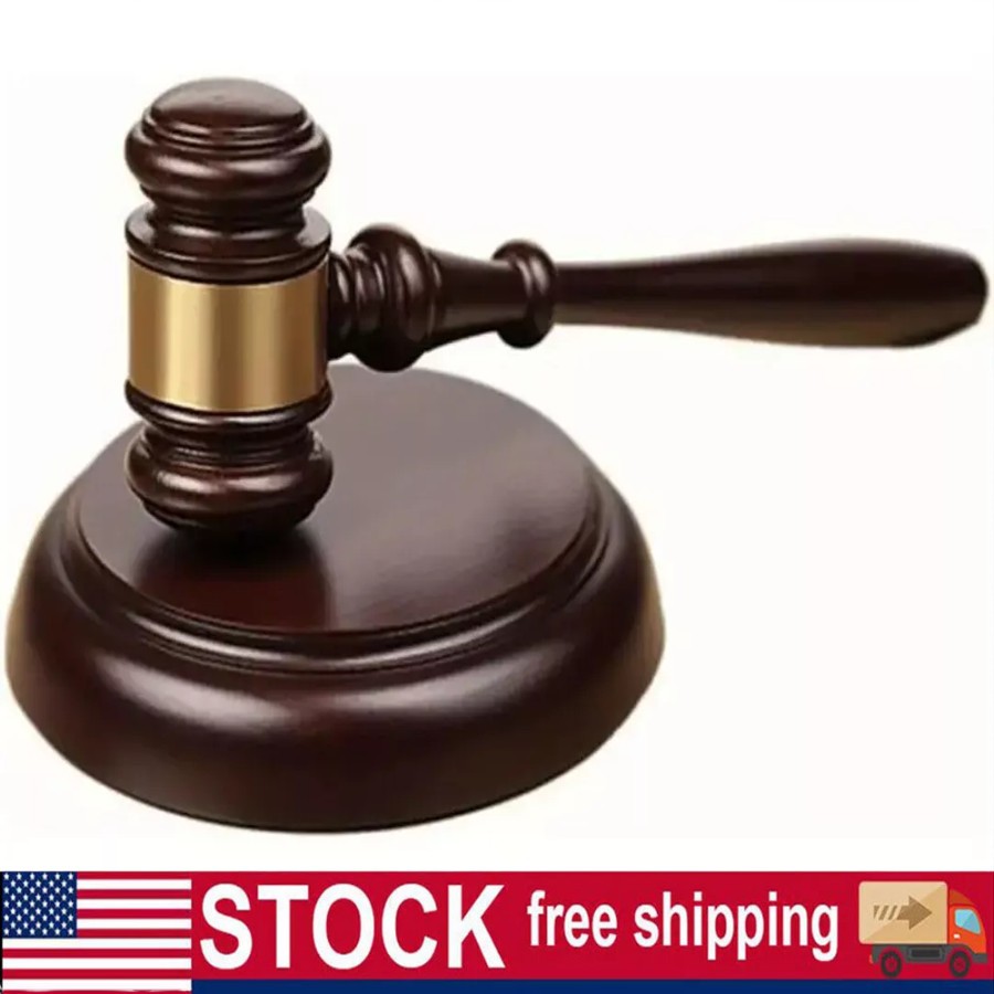 Wooden Gavel Hammer and Sound Block Set Mallet for Lawyer Judge Auction Sale