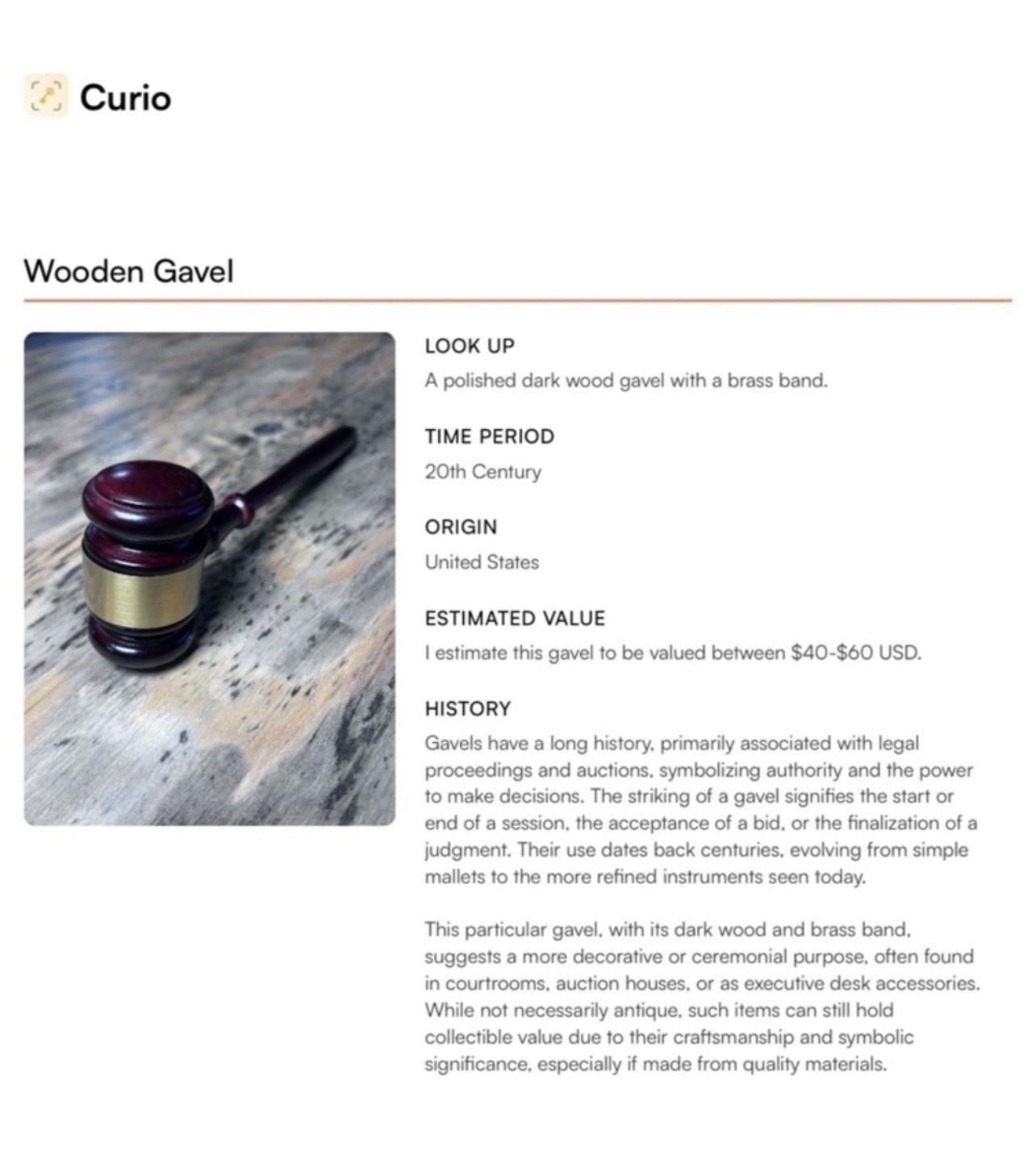 Vintage Wooden Judge Gavel with Gold Band – Deep Mahogany