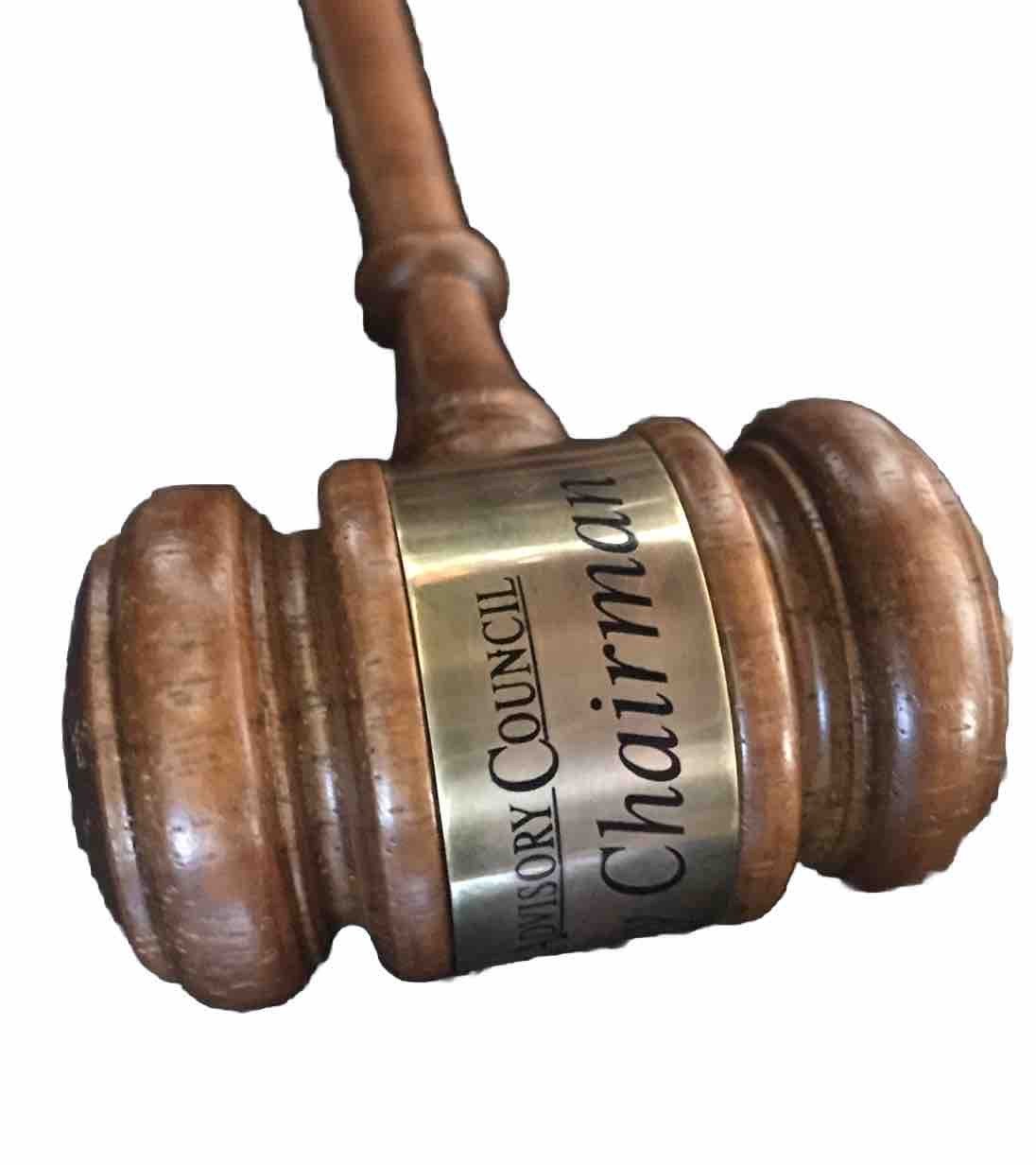 Genuine Vintage Wood Council Chairman Gavel Mallet 90’s 10 Inch Walnut Gold Band