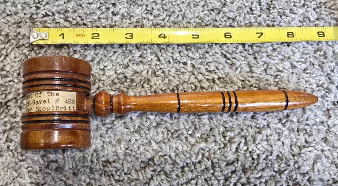 Old Vintage 1958 President Sportsman Club Wood Gavel from Blasier’s Hobby Shop