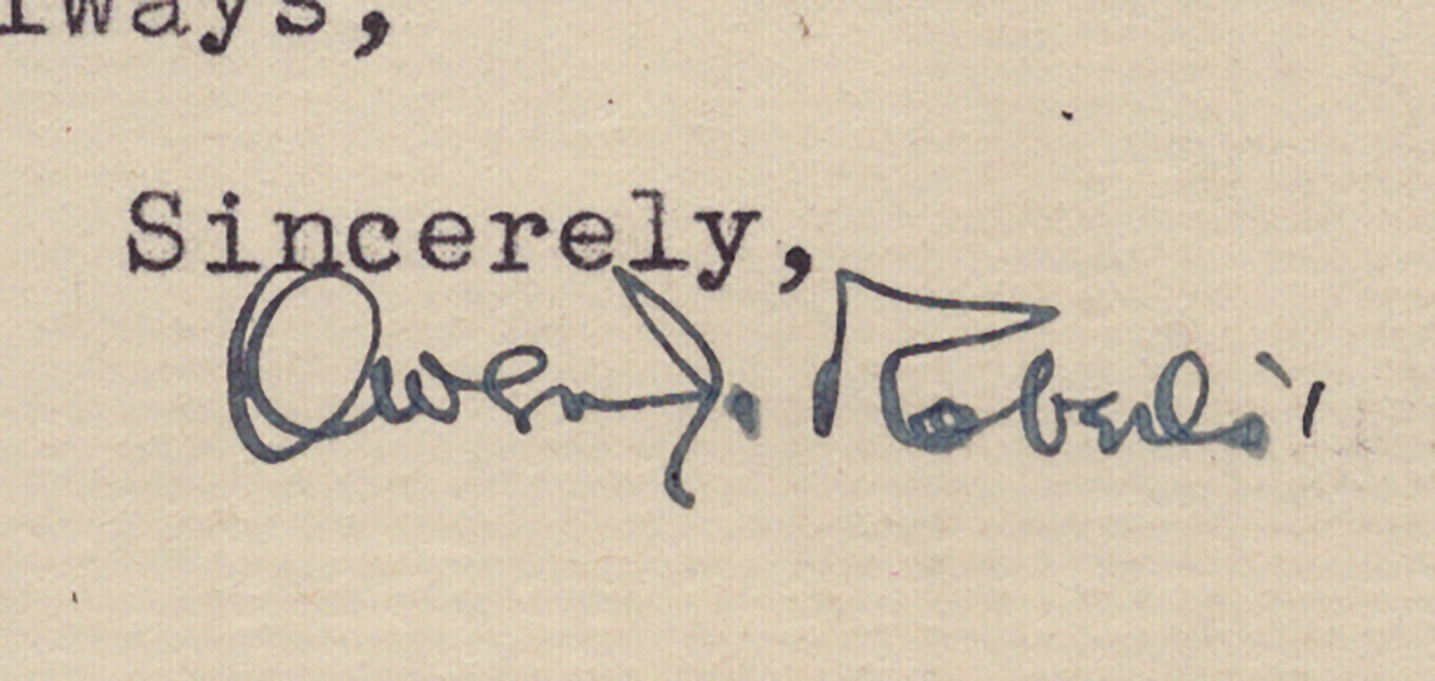 OWEN J. ROBERTS – TYPED LETTER SIGNED 01/31/1942