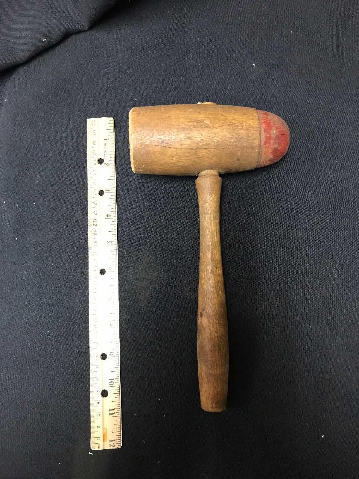 vintage wooden gavel solid wood mallet w/red Round Wood end & Flat End 11” Long
