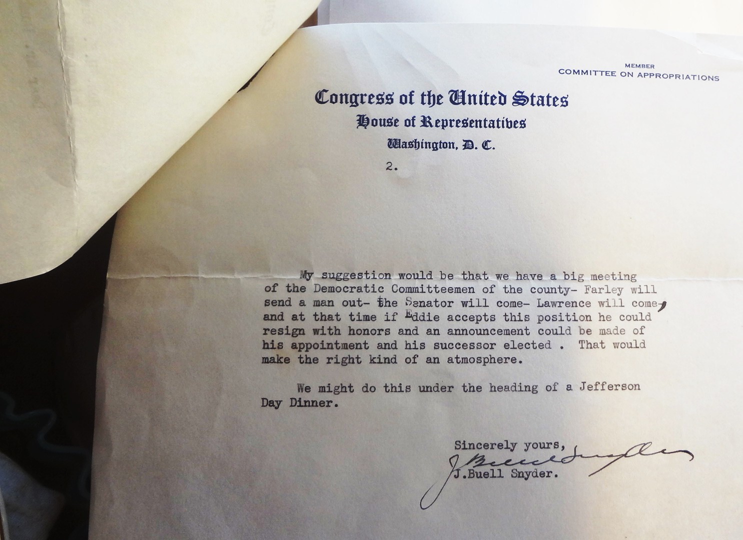 Historic Find~ 1936 CONGRESS HOUSE of REPRESENTATIVES LETTER to EDWARD DUMBAULD