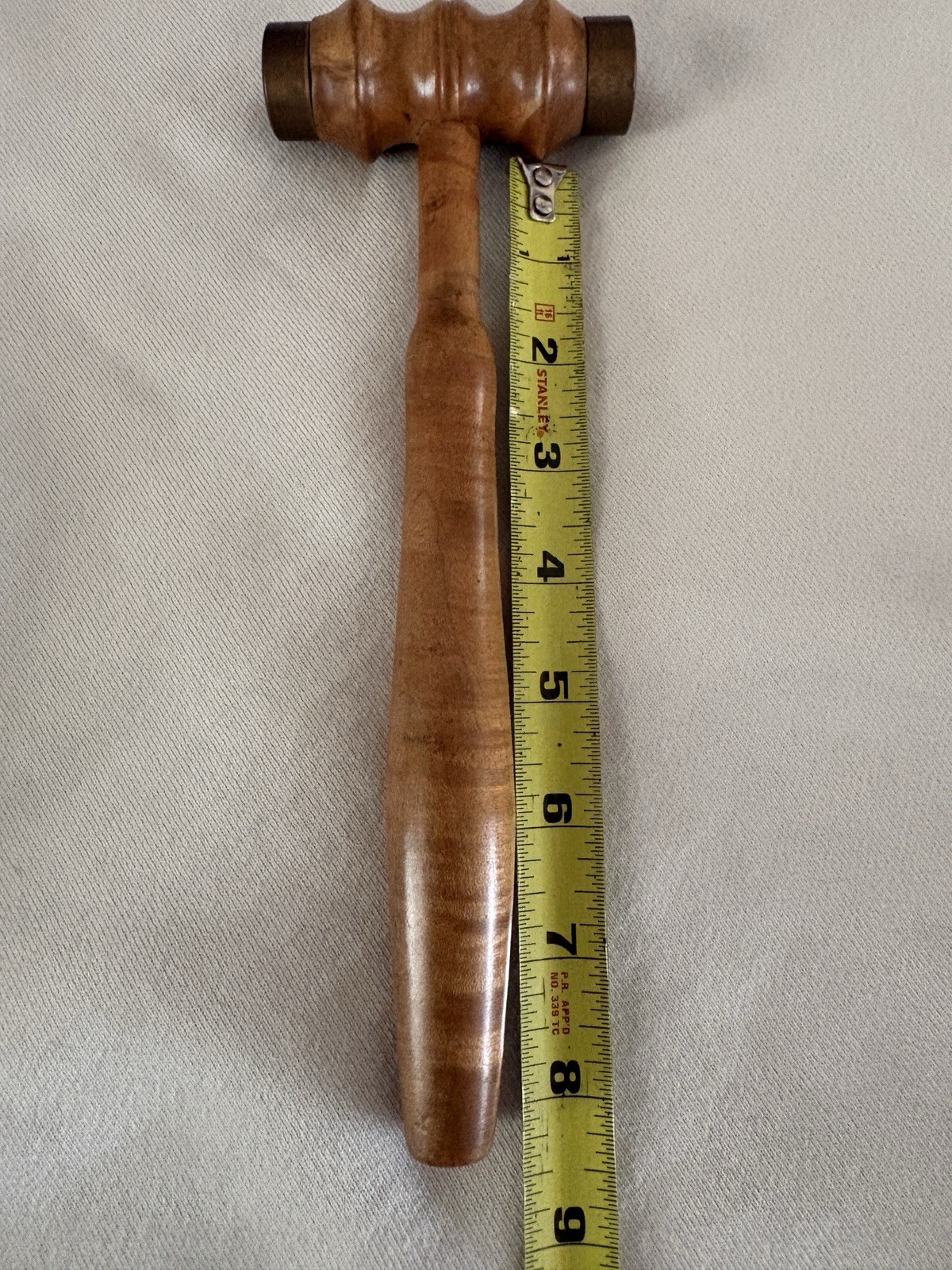 Antique Treen Turned Wood Gavel Metal Ends 1920s Black Walnut (?) 7.6 Ounces