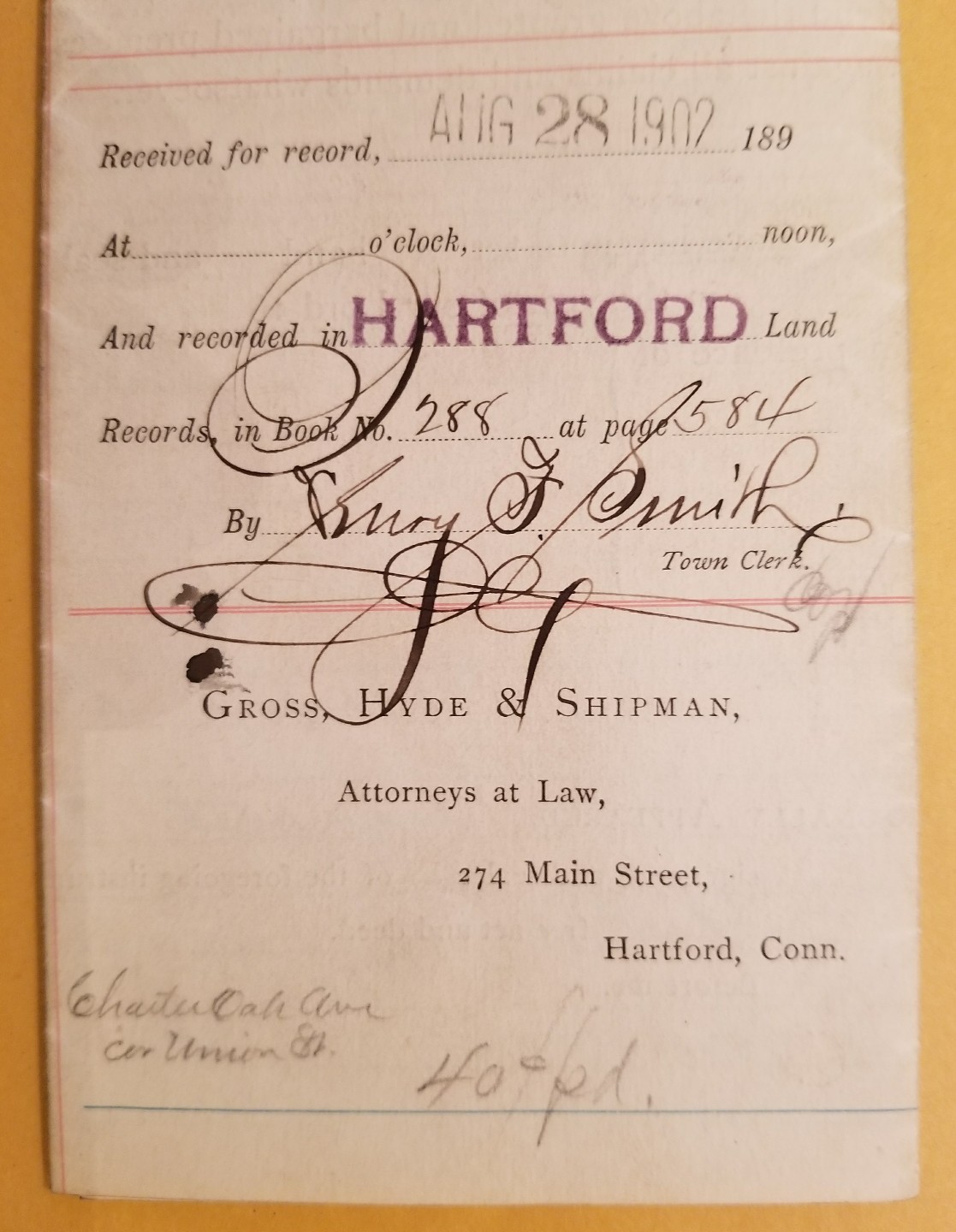 Elizabeth Hart Jarvis Colt Armory HARTFORD Ct C1901 HISTORIC Antique Deed