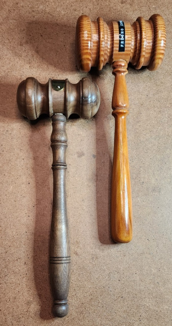 2 Vtg Wood GAVELS From the Original Fresno County Courthouse 1877-1966, Calif.