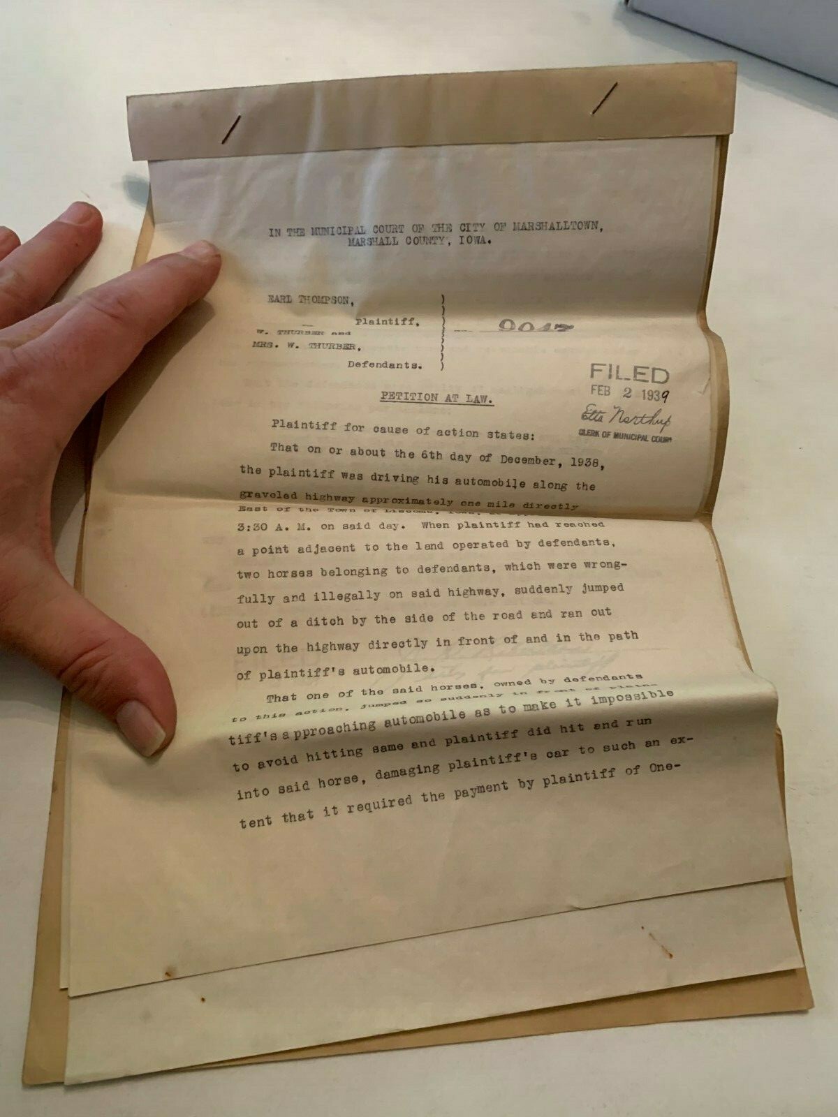February 2 1939 Municipal Court Record Marshalltown Iowa