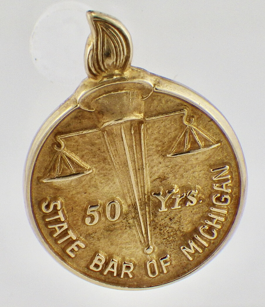 Vintage 10K Yellow Gold 50 Years State Bar of Michigan Lapel Pin Tie Tack