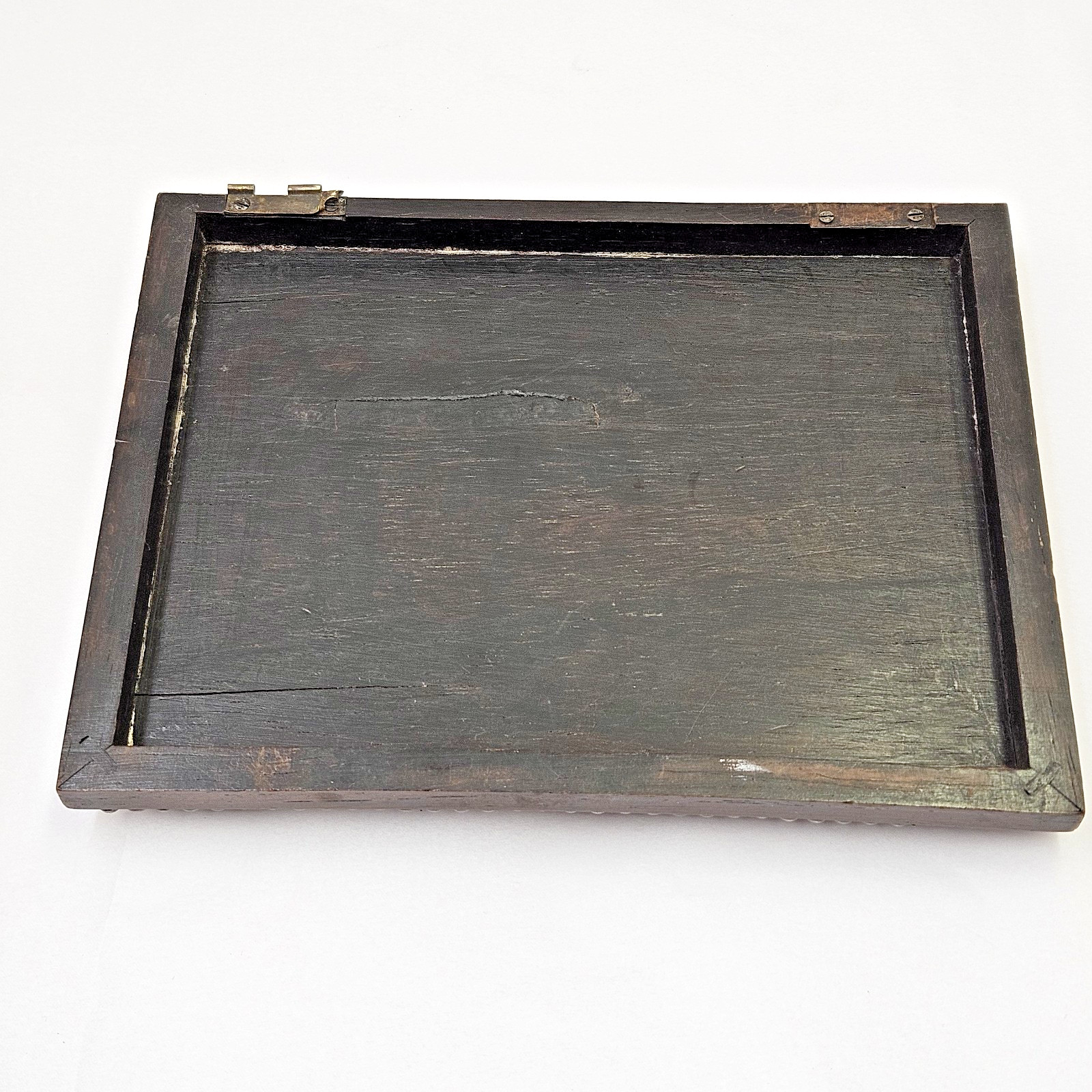 Reclaimed Antique LEX Judge Legal Law Justice Scales Box Lid Wood Silverplate