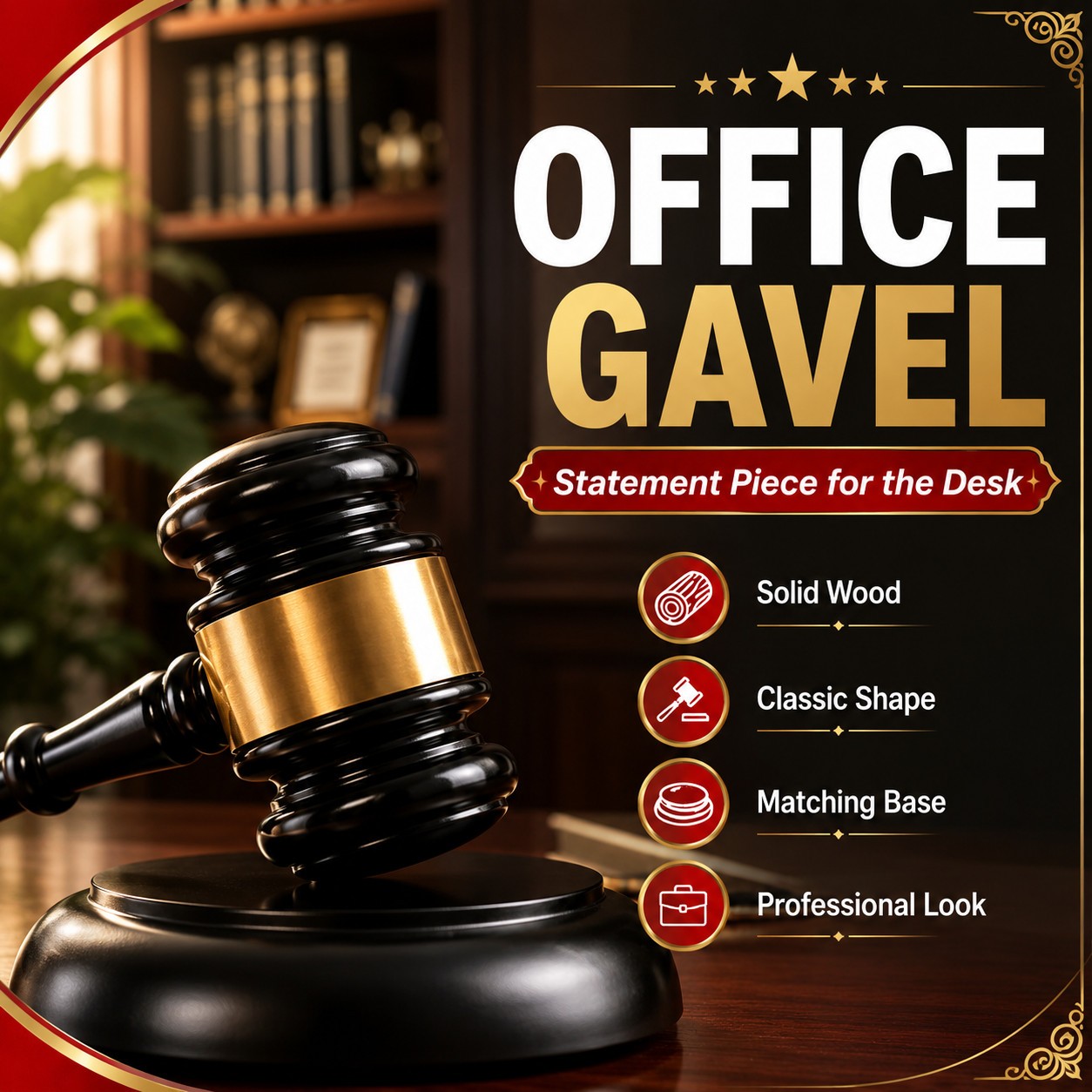 Wooden Gavel Block Set Solid Wood Judge Hammer for Lawyer Office Meeting Decor
