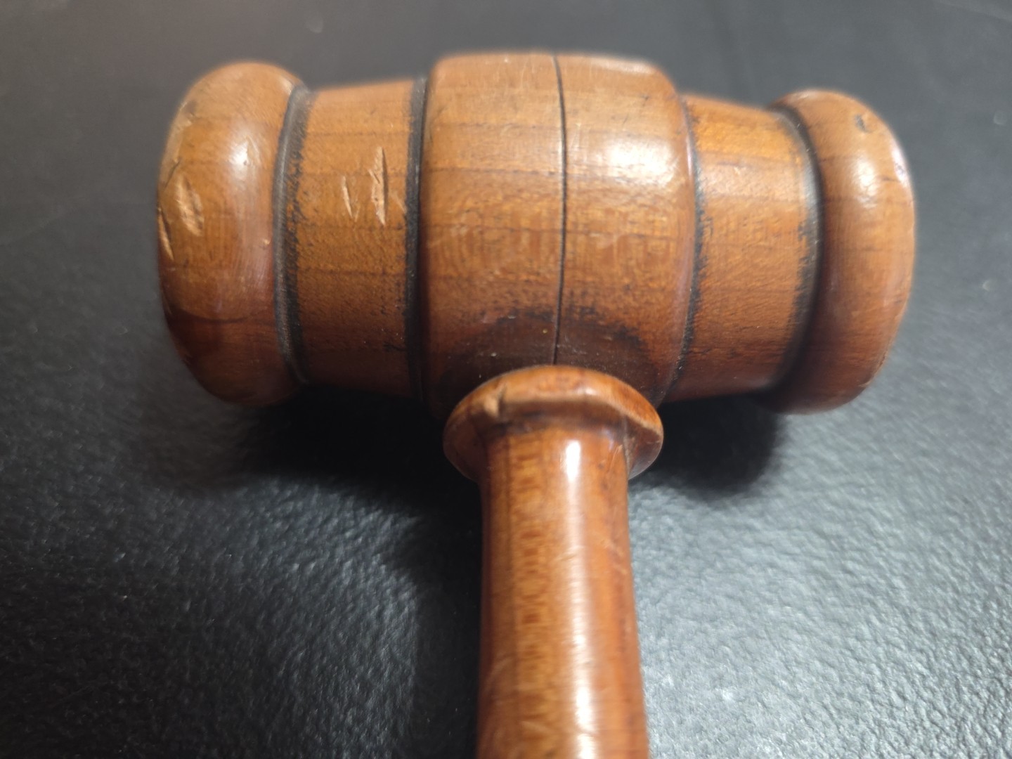 Vintage Wooden Gavel Circular Grooving, 11″ Long