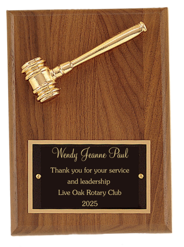 GOLD GAVEL PRESIDENT LEADERSHIP PLAQUE 6″ X 8″ WALNUT METAL GAVEL PERSONALIZED