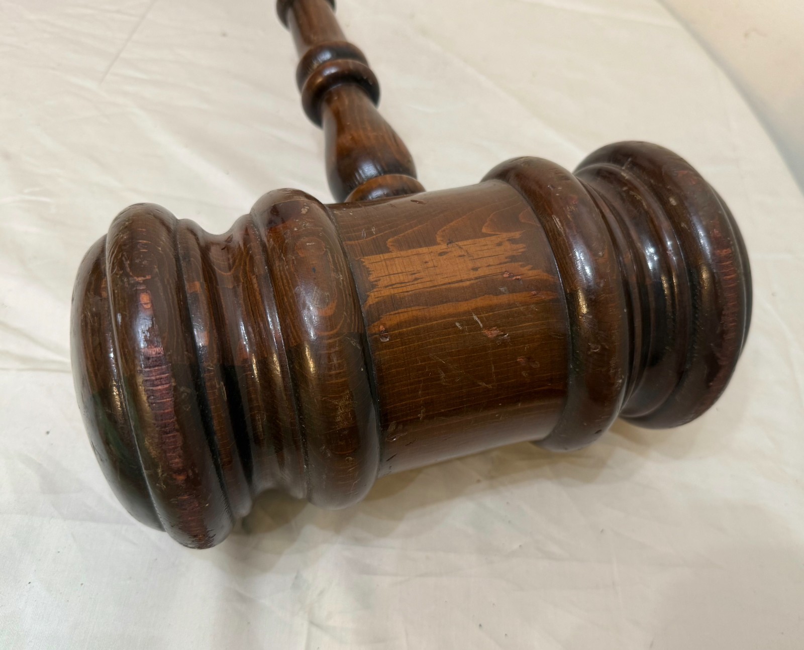 HUGE vintage handmade carved turned wooden solid wood judge auction gavel large