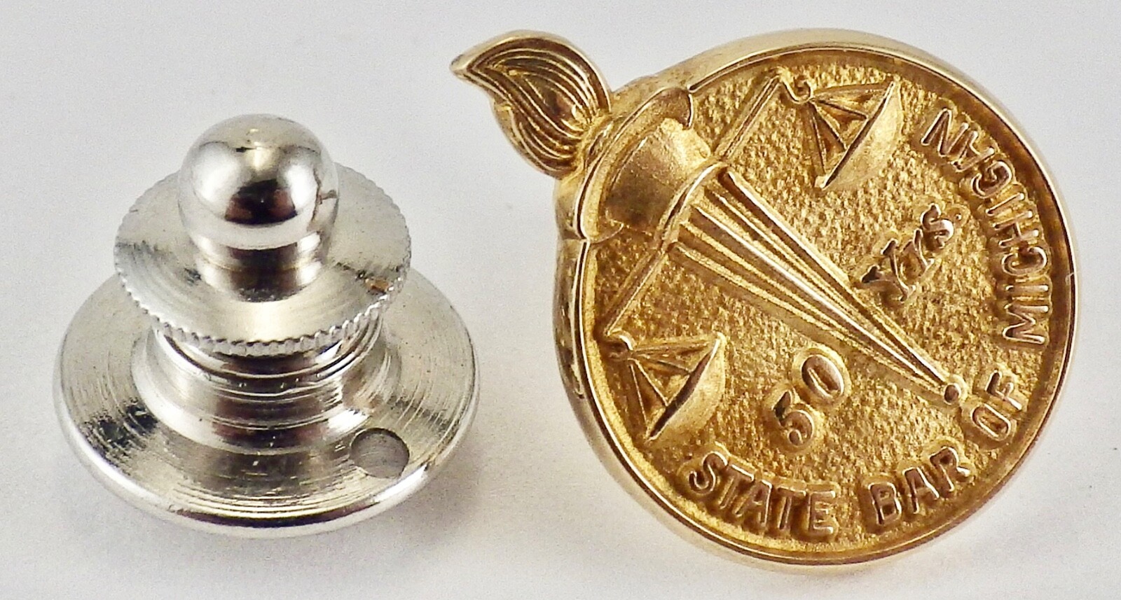 Vintage 10K Yellow Gold 50 Years State Bar of Michigan Lapel Pin Tie Tack