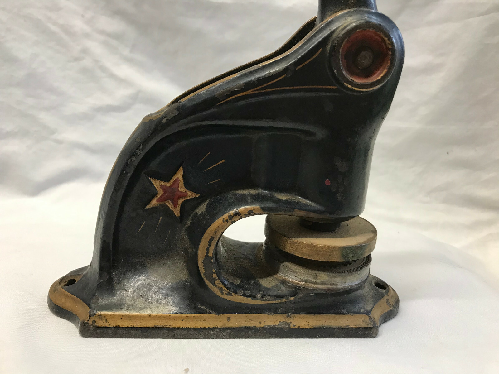Vtg Notary Stamp Cast Iron Star Design Ornate Black Gold Press