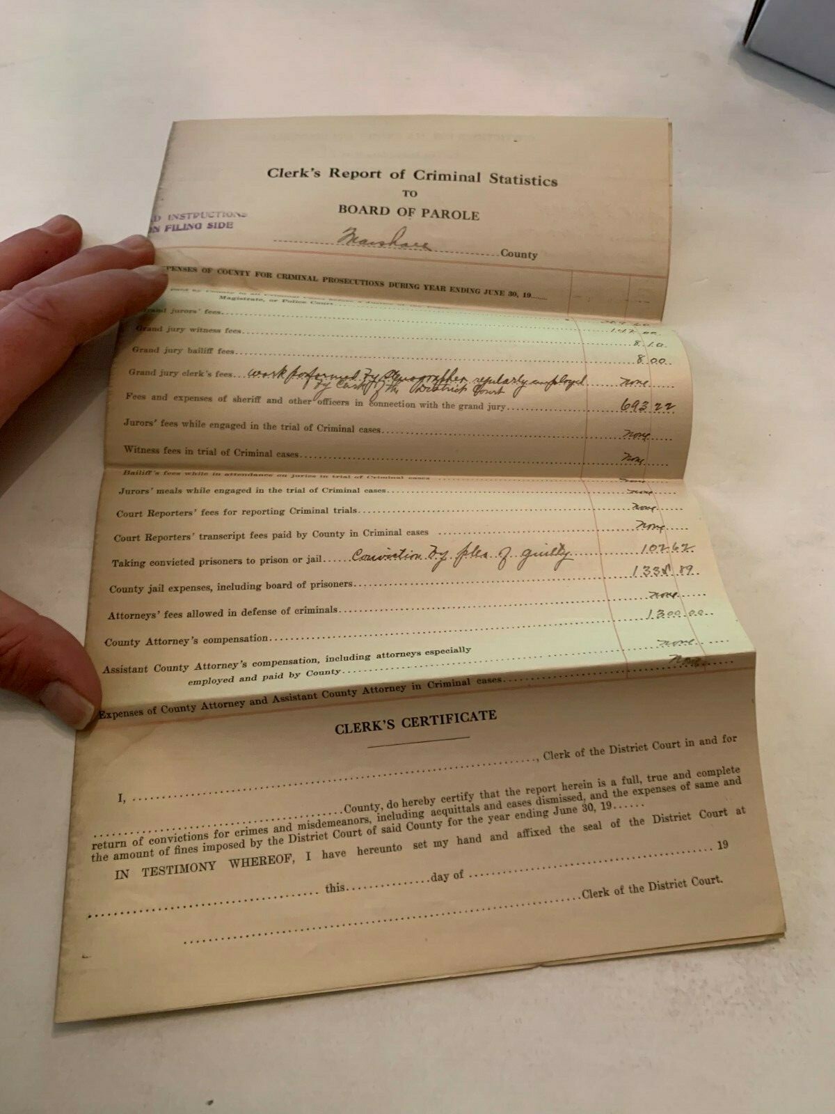Criminal Report Marshall County Iowa For Year Ending June 30 1918