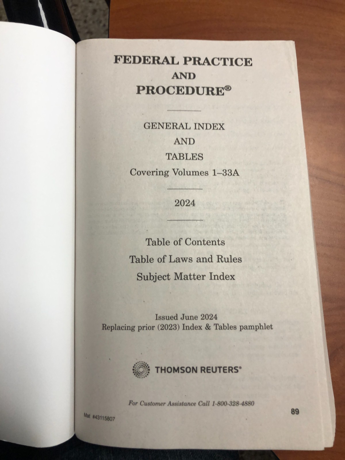 Thomson Reuters Federal Practice and Procedure, Wright & Miller General Index