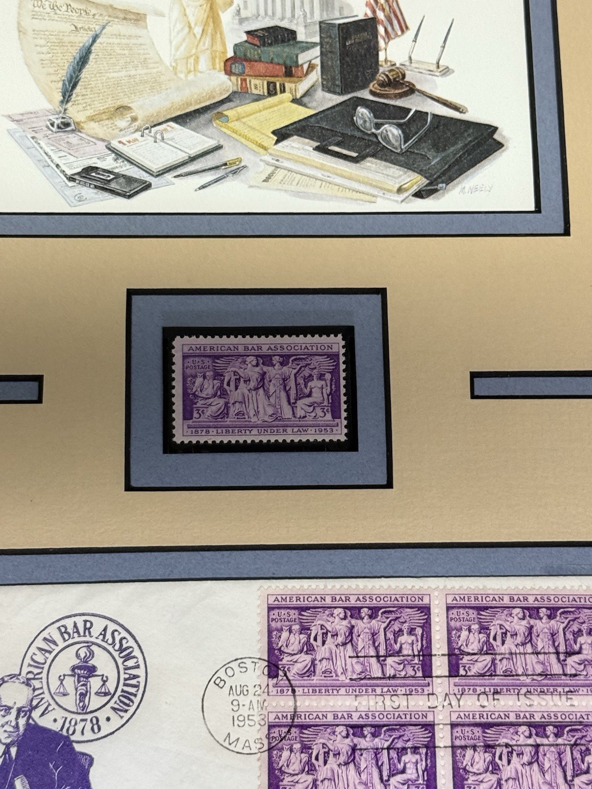 5-3 Cent 1953 Postage Stamps American Bar Association Framed & Matted Collage