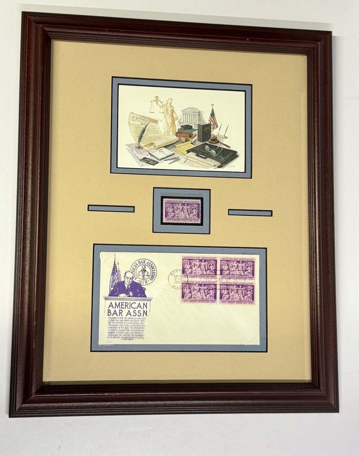 5-3 Cent 1953 Postage Stamps American Bar Association Framed & Matted Collage