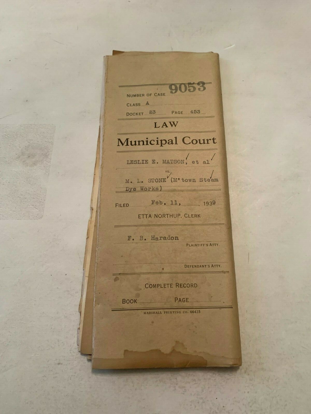 February 11 1939 Municipal Court Record Marshalltown Iowa