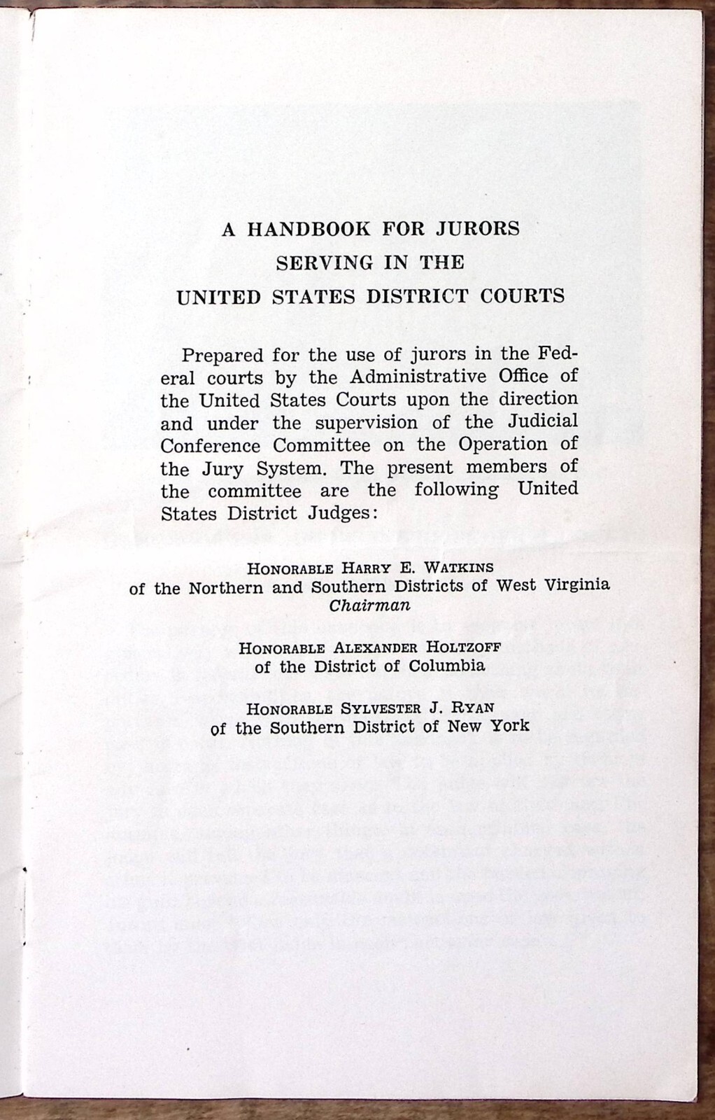 1962 HANDBOOK FOR JURORS SERVING IN THE UNITED STATES DISTRICT COURT Z5346
