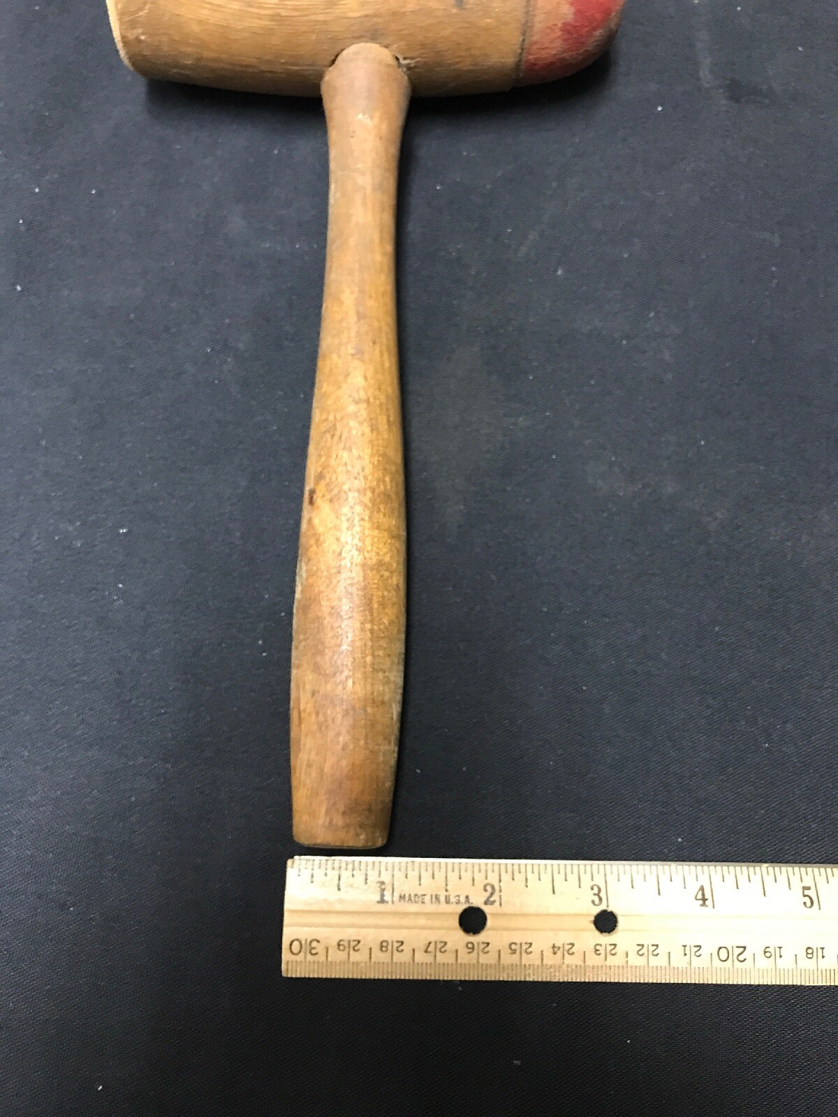 vintage wooden gavel solid wood mallet w/red Round Wood end & Flat End 11” Long